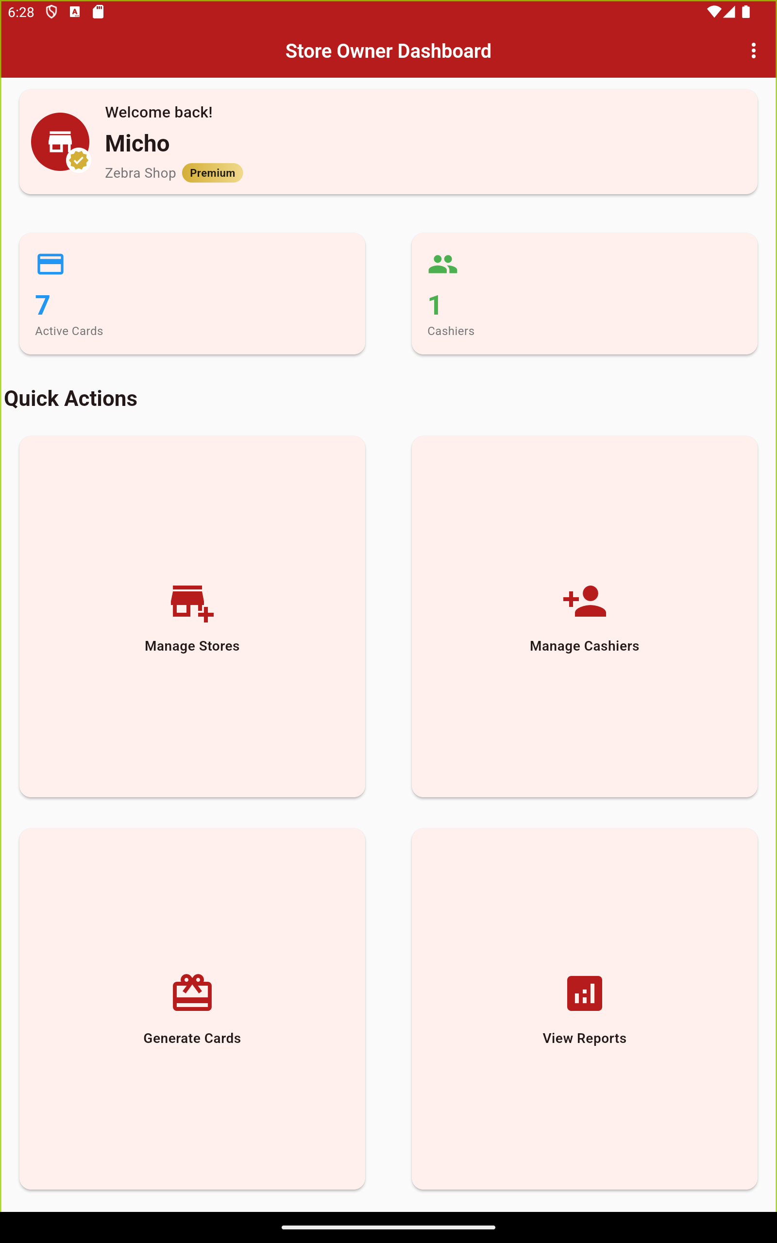 Store owner dashboard